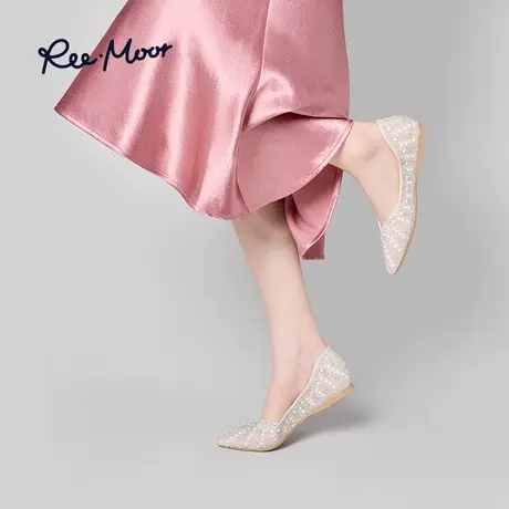 REEMOOR睿慕温柔珍珠一脚蹬浅口单鞋女尖头平底鞋婚鞋伴娘鞋商品大图