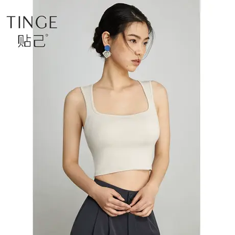 TINGE针织方领带胸垫一体吊带背心女夏季打底小西装内搭无袖上衣图片