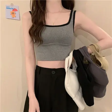 白色吊带背心女夏季西装内搭打底外穿工字设计感小众外穿黑色上衣图片