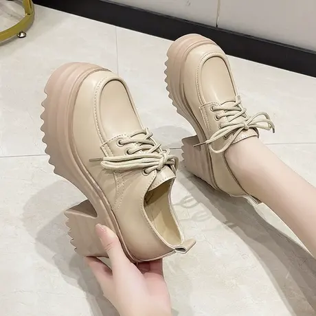 厚底乐福鞋女小个子女鞋增高一脚蹬皮鞋女款2024高跟鞋复古jk皮鞋商品大图