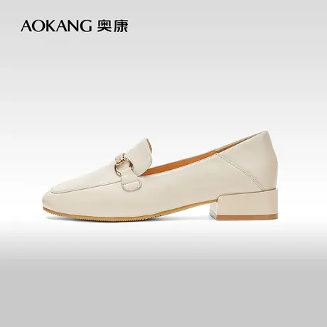 【门店发货】奥康女鞋春秋季时尚休闲真皮单鞋粗跟商务通勤图片