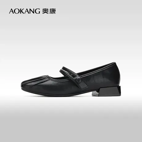 【门店发货】奥康女鞋 2024春季新款气质玛丽珍鞋方头一字带单鞋图片