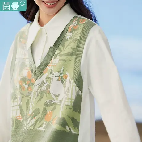 茵曼女士长袖纯棉衬衣2023新款假两件衬衫针织马甲春秋冬外穿因曼图片