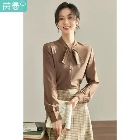 【商场同款】茵曼2023春女装新款复古立领蝴蝶结宽松长袖衬衫衬衣图片
