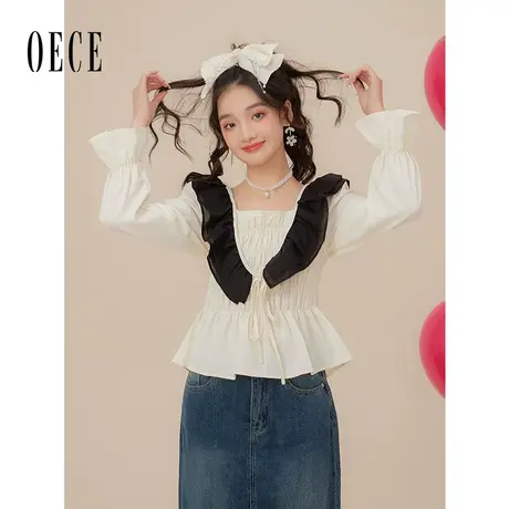 Oece设计感小众衬衫春装女2023年新款甜美法式上衣小衫商品大图