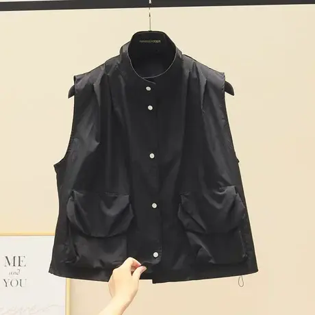 卡其色工装马夹女秋装新品宽松显瘦大口袋休闲短外套立领背心坎肩商品大图