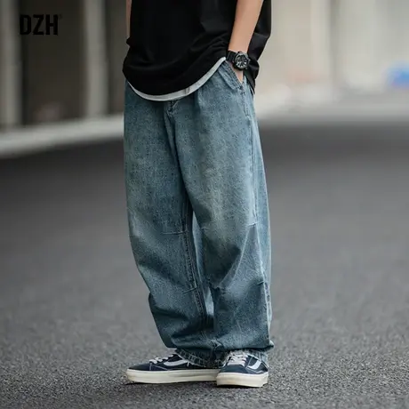 男士蓝色牛仔裤男秋冬新款宽松直筒阔腿裤子2023新款休闲长裤百搭商品大图