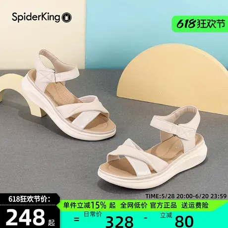 蜘蛛王休闲凉鞋女鞋2025夏季新款羊皮轻便一字带魔术贴软底沙滩鞋商品大图