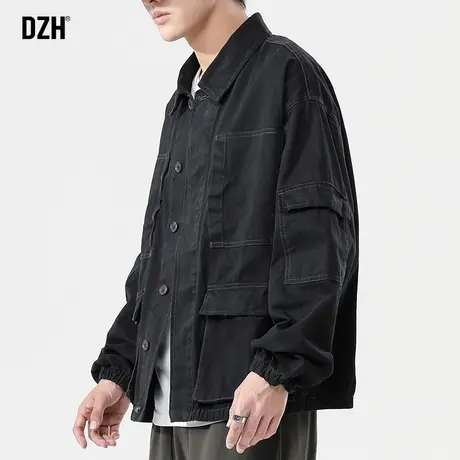 男士休闲上衣黑色牛仔衣男外套春秋工装夹克潮牌男装2023新款秋装商品大图