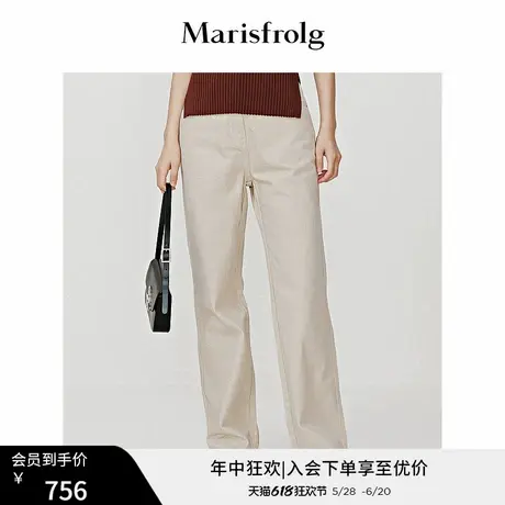 【休闲弹力牛仔】玛丝菲尔秋冬新款米黄色休闲直筒显瘦牛仔休闲裤图片