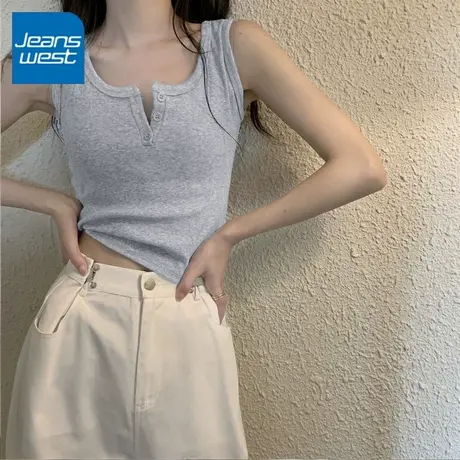 KV真维斯灰色吊带背心女2025新款夏季修身遮副乳开领休闲内搭上衣图片
