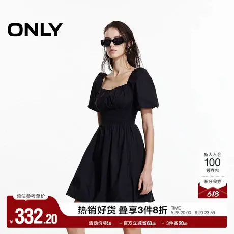 ONLY2025春季新款甜美纯色泡泡袖立体花苞下摆收腰短裙连衣裙女图片