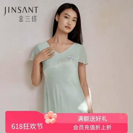 桑蚕丝鸢尾贴布绣】19姆米重磅真丝睡裙女100%桑蚕丝家居服金三塔商品大图