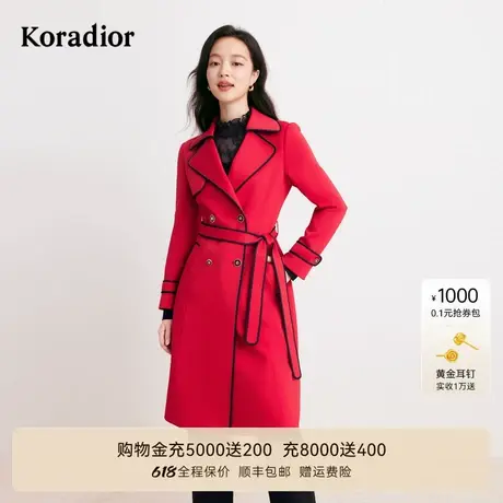 【商场同款】koradior珂莱蒂尔红色秋设计感双排扣风衣外套女图片
