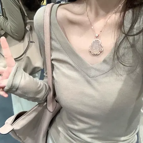 甜辣妹纯欲风V领长袖T恤女初秋洋气减龄修身显瘦内搭上衣打底衫潮商品大图