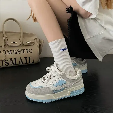 鞋子女春秋2023新款增高小白鞋学生运动板鞋百搭复古港风chic鞋子商品大图