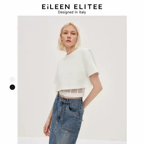 朗姿欧洲EiLEEN ELITEE纯棉蕾丝设计感短袖女2024年夏季新款T恤图片