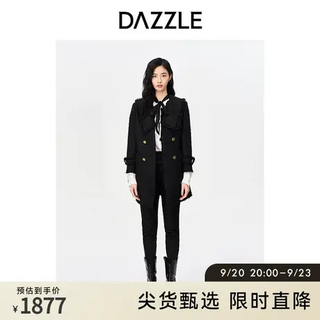 刘雯同款DA奥莱ZZLE地素中长款粗花呢小香风千金毛呢外套大衣女图片
