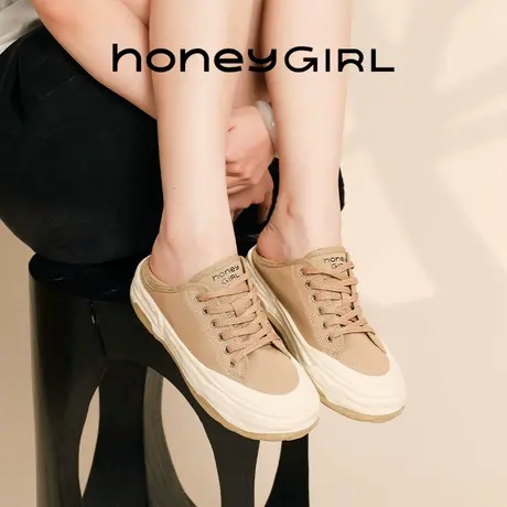 HoneyGIRL高街法式休闲女鞋2025年春夏春松糕底爆款中跟厚底板鞋商品大图