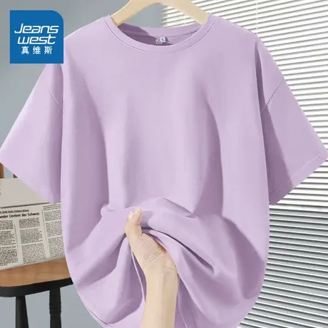 KWV真维斯纯棉短袖T恤女2025夏季新款青春洋气休闲宽松半袖体恤衫商品大图