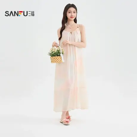 三福连衣裙2025夏季串珠吊带晕染宽松时尚休闲裙子女装503618图片