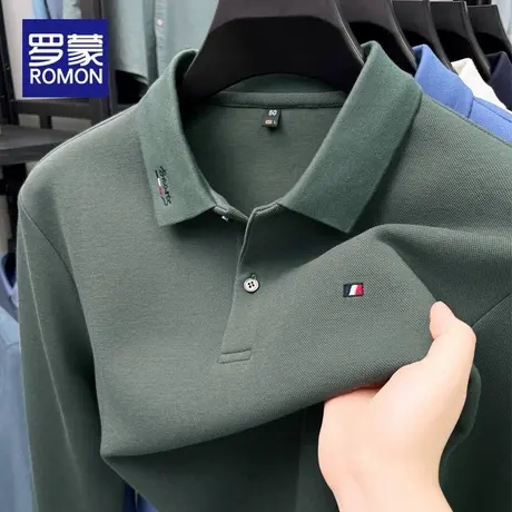 罗蒙男士Polo衫长袖春秋季2025新款宽松休闲商务打底衫上衣服男款商品大图