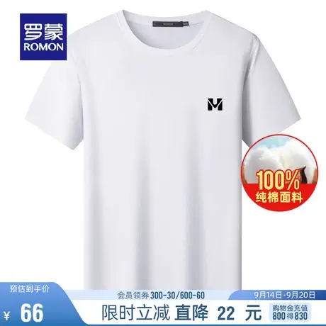 【纯棉】罗蒙圆领短袖T恤2023夏季薄款简约休闲上衣百搭打底衫男商品大图