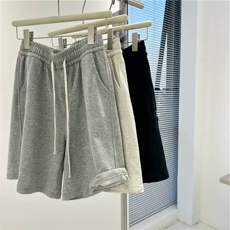 纯色简约直筒阔腿五分裤女夏季洋气减龄bf原宿风运动休闲短裤潮商品大图