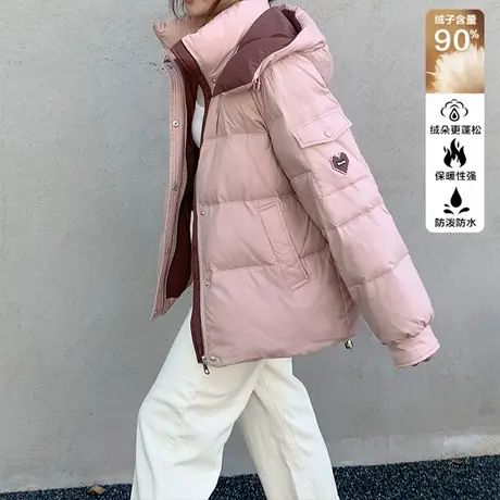 【防水】唐狮2024冬装女小众带帽款羽绒服休闲短款90绒百搭外套商品大图