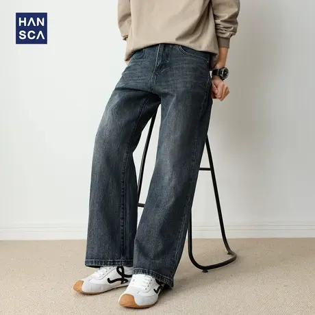 hansca美式复古直筒牛仔裤男2025新款秋季阔腿宽松潮牌痞帅长裤子商品大图