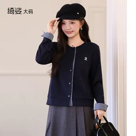 绮娑显瘦大码胖MM上衣女秋冬装新款套头polo领长袖针织上衣商品大图