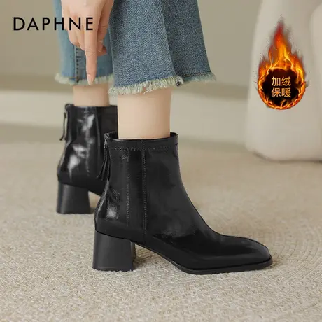 达芙妮高跟短靴女秋冬切尔西女靴粗跟瘦瘦靴子2025新款加绒马丁靴图片
