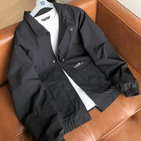 唐狮秋季新款男外套黑色翻领上衣简约工装夹克宽松百搭上衣潮TMTA商品大图