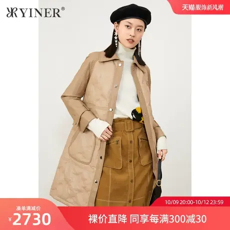 YINER音儿女装冬季新款大牌高端翻领单排扣真皮羽绒服商品大图