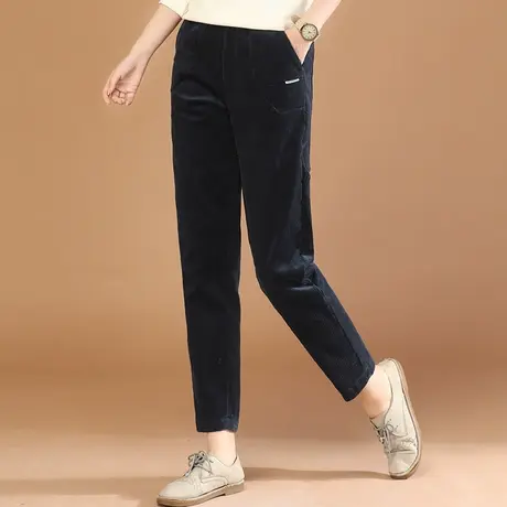 韩潮袭人松紧腰拼接加绒休闲裤女2023冬季新款修身显瘦加厚哈伦裤图片