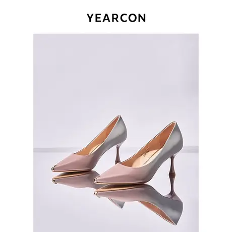 意尔康法式高跟鞋2023年新款细跟性感尖头百搭气质渐变色单鞋女商品大图