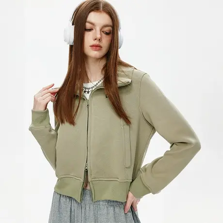 潮牌短款立领运动外套女春秋2023新款美式复古辣妹风修身夹克上衣商品大图