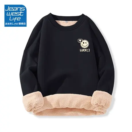 真维斯LIFE圆领加绒卫衣女秋冬款加厚羊羔绒宽松设计感百搭外套W商品大图