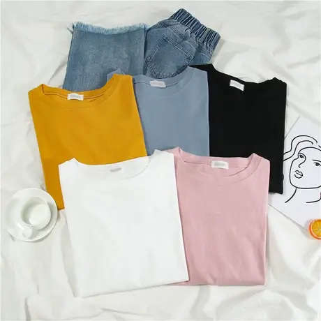 春秋衣宽松外穿黑色上衣内搭秋冬季洋气百搭打底衫女白色长袖t恤图片