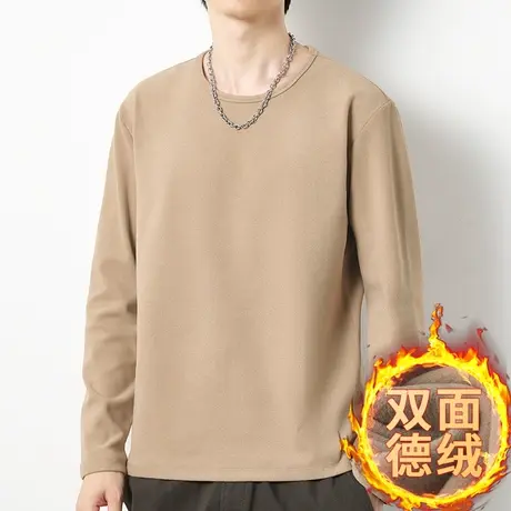 2024新款德绒打底衫内搭长袖t恤男秋冬季潮流双面绒保暖圆领秋衣商品大图