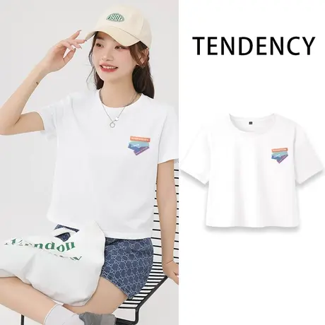 VR真维斯白色短款短袖T恤女休闲简约上衣小个子显瘦体恤韩版时尚V商品大图