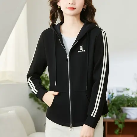 连帽卫衣外套女春秋2024年新款时尚运动风棉质休闲服薄款拉链上衣商品大图