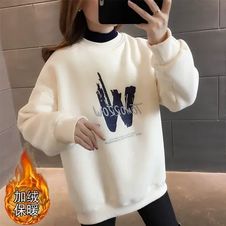 女士韩版宽松大码高领加绒加厚卫衣女小个子2024秋冬爆款时尚洋气商品大图