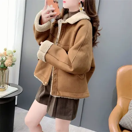 韩版羊羔毛外套女2023年冬季新款加厚皮毛一体宽松小个子保暖上衣商品大图