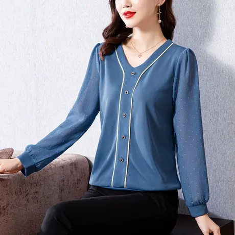 打底衫女春秋长袖内搭2023年新款潮v领t恤宽松早秋季上衣服设计感商品大图