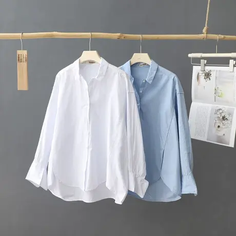 高级洋气法式白衬衫女设计感小众别致白色衬衣女百搭时尚打底衫棉图片