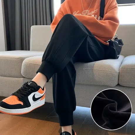 加绒运动裤子女2023新款秋冬卫裤小个子显瘦直筒哈伦休闲束脚长裤图片