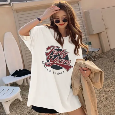 大码显瘦胖mm宽松白色t恤女纯棉韩系简约风短袖ins潮复古情侣上衣商品大图