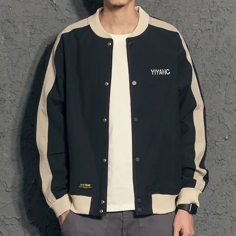奕飏拼色外套男春秋日系棒球服男秋季飞行员夹克男生上衣韩版潮流图片