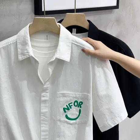 2023夏季新款短袖衬衫男韩版潮流衬衣宽松半袖白色棉男士衬衫外套商品大图